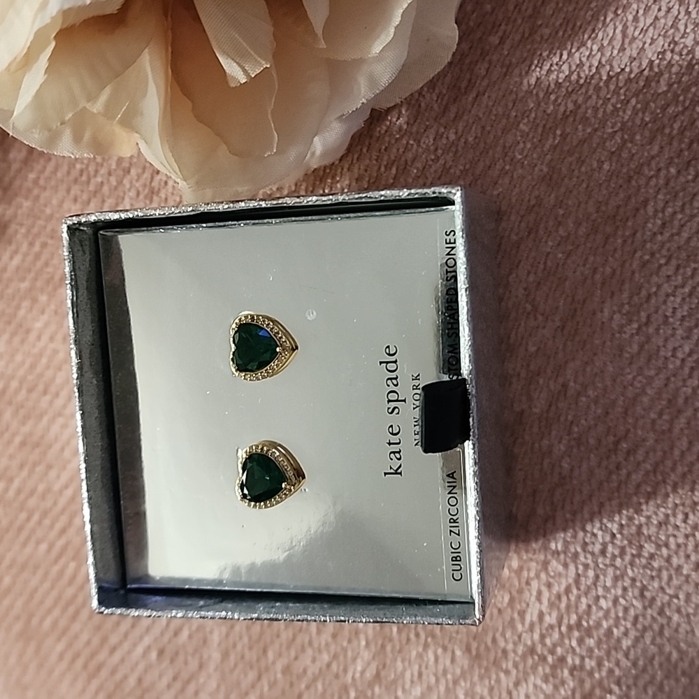 Kate Spade Emerald Color Cubic Zirconia Heart Shaped Earrings